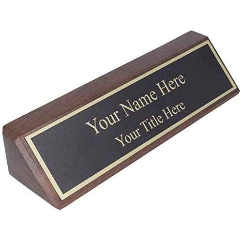 ExcelMark Personalized Walnut Wood Business Desk Black Name Plate with Gold Letters - 2"x 8"
