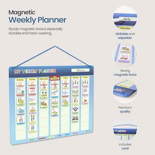 LIKARTO¢ç Weekly Planner for Children - Montessori Magnetic Board incl 194 Magnets & Cord - Fully Writable & Wipeable - Encourages Independence