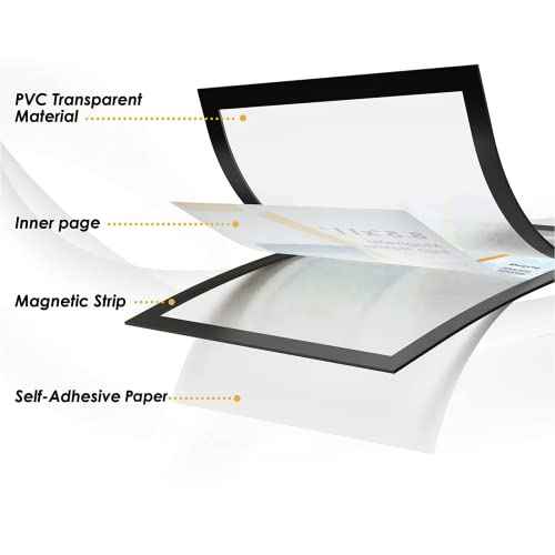 MaxGear Magnetic Sign Holder 8.5 x 11 Wall Mount, Self Adhesive Display Picture Frames with Strong Magnetic Border and Clear PVC, Document Poster Paper Holder for Home Office Store, 3 Pack