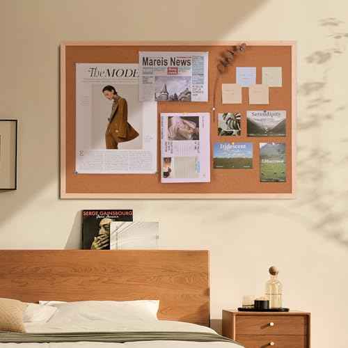 24x36 Inch Cork Bulletin Board for Wall with Natural Wood Frame | Large Pin Board for Office & Home | Includes 20 Push Pins & Mounting Hardware
