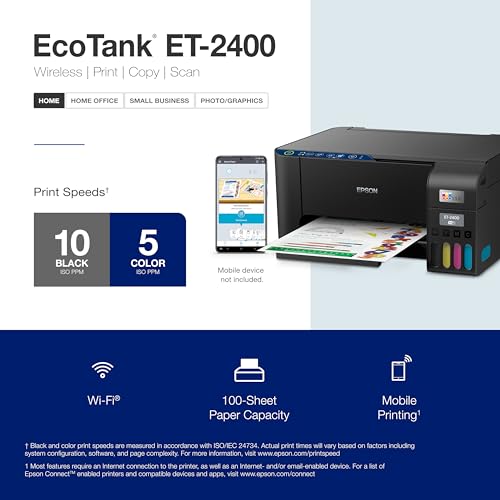 Epson EcoTank ET-2400 Wireless All-in-One Supertank Printer with High-Capacity Ink