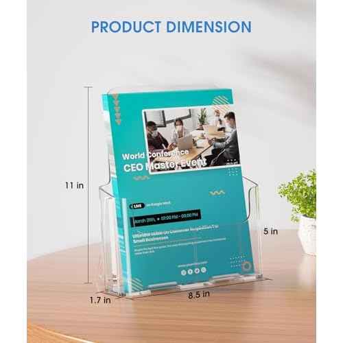 KTRIO Acrylic Brochure Holder 8.5 x 11 Clear Flyer Display Stand, Plastic Literature Holder for Trifold Brochures, Magazines, Menus, Pamphlets, Booklets, Documents, Desk or Wall Mount, 4 Pack