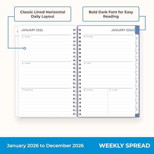 Blue Sky 2026 Weekly and Monthly Planner Calendar, January 2026 - December 2026, 5" x 8", Flexible Frosted Cover, Laminated Tabs, Durable Twin Wire Binding, Lindley