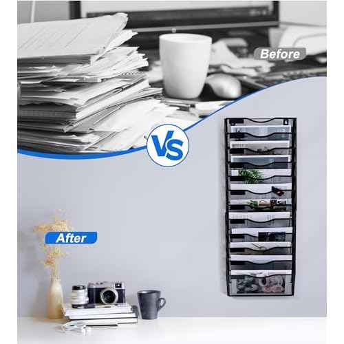 Wall File Holder, 12 Pockets Hanging File Folder, Paper Organizer Storage, Document Rack, Mail Holder, Magazine Rack, Wall Organizer for Office, Black