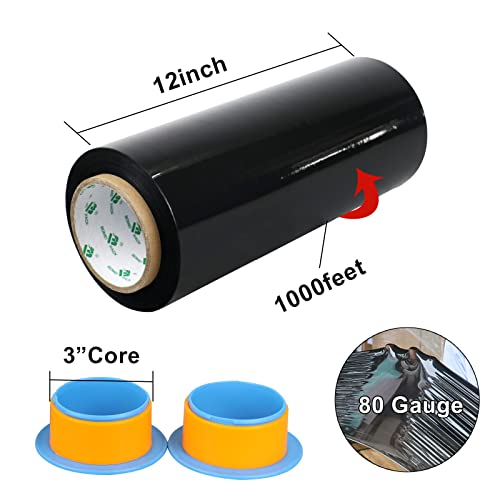 BOMEI PACK Black Stretch Wrap Industrial Strength with Plastic Handle