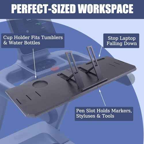Bamboo Treadmill Desk Attachment, Adjustable Ergonomic Notebook Mount Stand for Treadmills with Locking Straps, Universal Fit for Treadmills Within 33"(Black)
