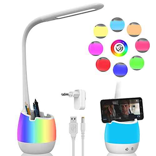 ERAY Rechargeable Battery Operated Lamp with 3 Color Modes/8 Colors Night Light/Pen Holder, Kids LED Desk Table Lamp for Home Office Dorm Reading Studying, Eye Caring, Ideal Gifts, Adapter Included