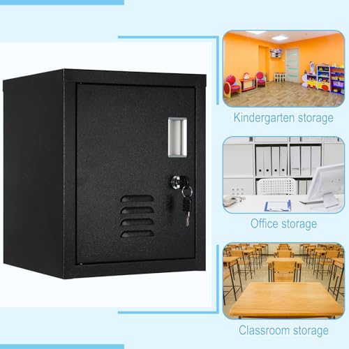 Suzile Lockable Storage Cabinet Metal Lockable Steel Storage Cabinet Organizer Lockers for Employees Vertical Metal Cabinets End Side Table Steel Bedside with Shelf(Black)