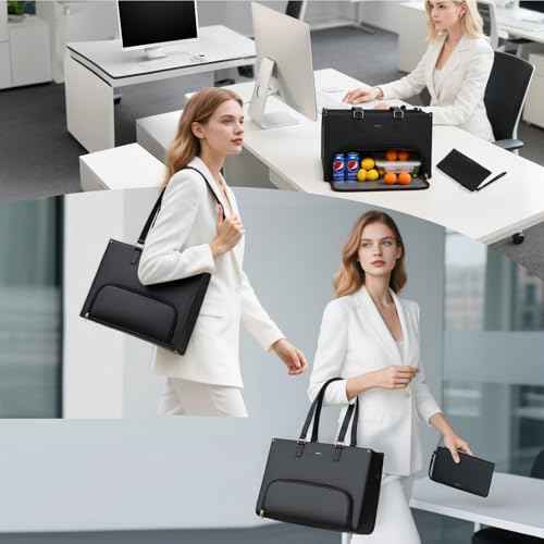 Keyli 3pcs Laptop Bag for Women 15.6 inch and Lunch Tote Bag for Women with Insulated Lunch Compartment Computer Briefcase
