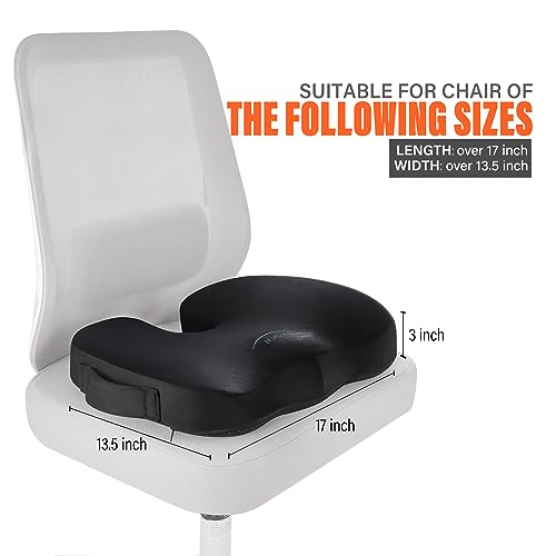 WAOAW Black Memory Foam Seat Cushion for Office Chair & Car – Coccyx Tailbone Pain Relief