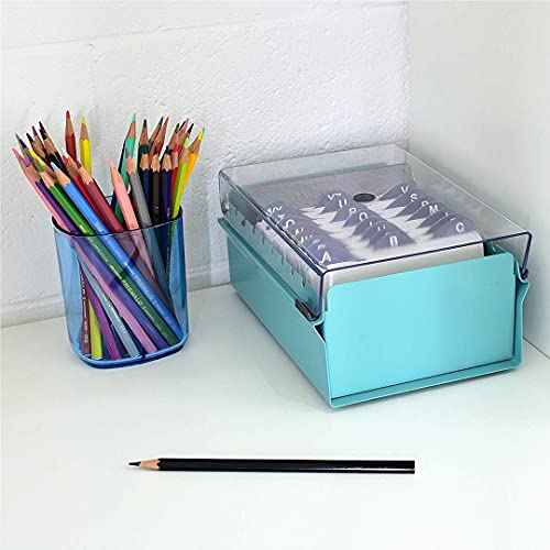 Acrimet 3 x 5 Card File Holder Organizer Box Metal Base Heavy Duty (AZ Index Cards and Divider Included) (Green Color with Clear Crystal Plastic Lid Cover)
