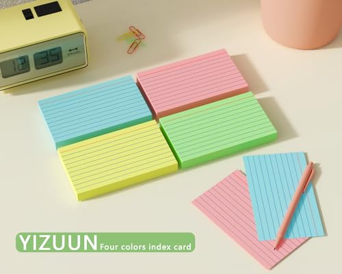 YIZUUN Multi-Color 3x5 Index Cards 200 Sheets Heavy 180gsm Flash Cards for Studying