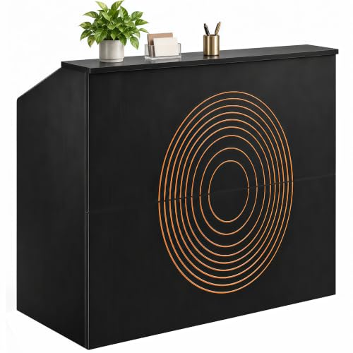 Luxitero 47in Reception Desk with Counter – Modern Black Front Desk