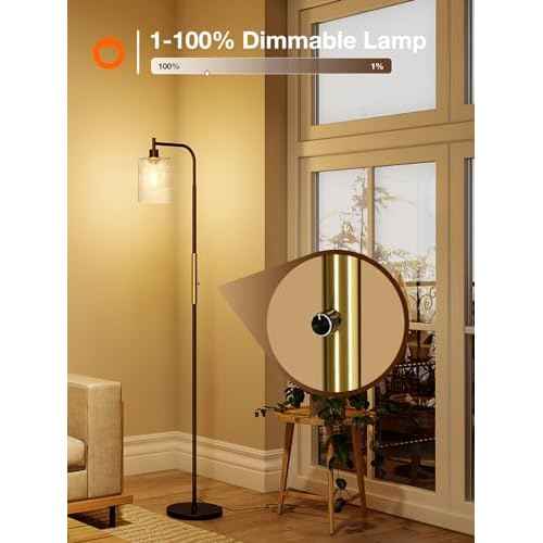 addlon Floor Lamps for Living Room with Seeded Glass Shade, dimmable Floor lamp Industrial lamp with Bright LED Bulb, Standing lamp for beroom, Tall Pole Lamps Office - Black & Gold