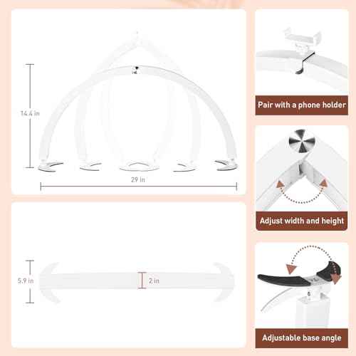 HITTI 29in Half Moon Light for Nail Desk with Phone Holder, Foldable Nail Tech Light, Lash Table Lamp with Wire Controller & Remote, 7 Color Modes 10 Brightness for Extension Tattoo Craft Beauty-White