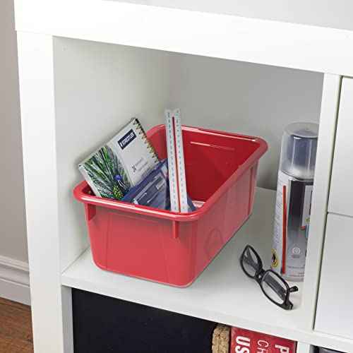 Storex Small Cubby Bins ? Plastic Storage Containers for Classroom with Non-Snap Lid, 12.2 x 7.8 x 5.1 inches, Red, (62407U05C) (Pack of 5)