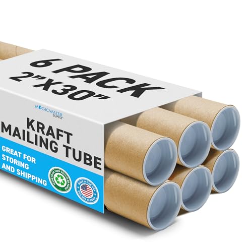 6 Pack Kraft Mailing Tubes 30 Inch with End Caps for Shipping & Art