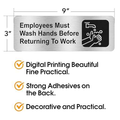 Faittoo Employees Must Wash Hands Before Returning to Work Sign, (4 Pack) Rust Free Brushed Aluminum Sign with Symbols, Self-adhesive, for Restaurant, Salons, Hotel, Rest Stops, Public Restrooms
