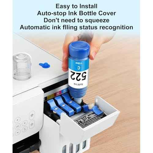 522 High Capacity (5 Bottles) Ink Refill Bottles Remanufactured for Epson 522 EcoTank Ink Use for EcoTank ET-2800, ET-4800, ET-2400, ET-2803, ET-2720, ET-2840, ET-4700 (550ML, Not Sublimation Ink)