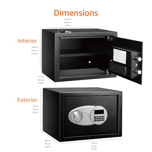 Amazon Basics 0.5 Cu Ft Steel Security Safe with Electronic Lock, Removable Shelf, Black