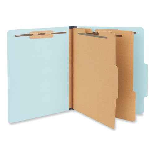 Universal Six-Section Pressboard Classification Folders, 2.5" Expansion, 2 Dividers, 6 Fasteners, Letter Size, Light Blue, 20/Box