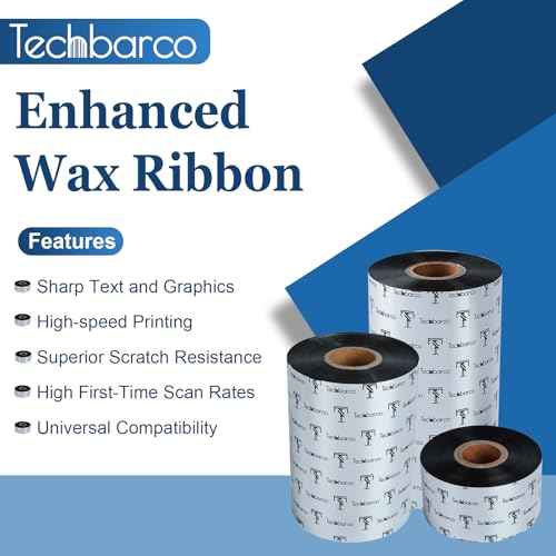 6 Rolls 2.36" x 1476' Premium Enhanced Wax Thermal Transfer Ribbon, 60mm x 450m Black Industrial Barcode Label Printer Ribbon - Compatible with Zebra, TSC, GoDex, Citizen, 1" Core