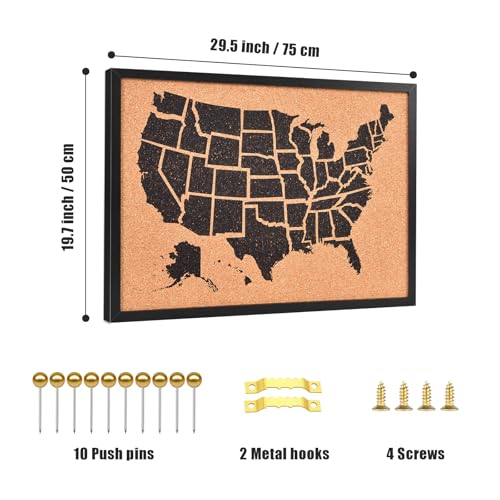 Cork Board Map of The United State, Approx.20" X 30" Bulletin Boards for Walls with 10 Pins, Travel Tracker Map for Office, School and Home (US-MAP-5075)
