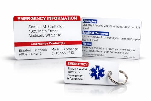 Custom Emergency Contact Wallet Card with Medical Info & Key Tag