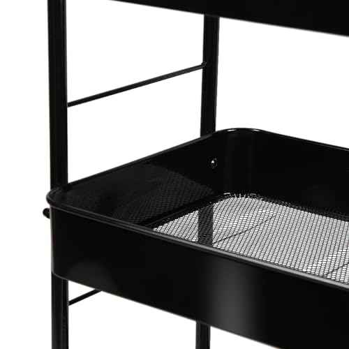 3-Tier Rolling Utility Cart with Stopper Caster Wheels and 4 Hooks, Easy Assembly, for Kitchen, Bathroom, Living Room, Office (Black)