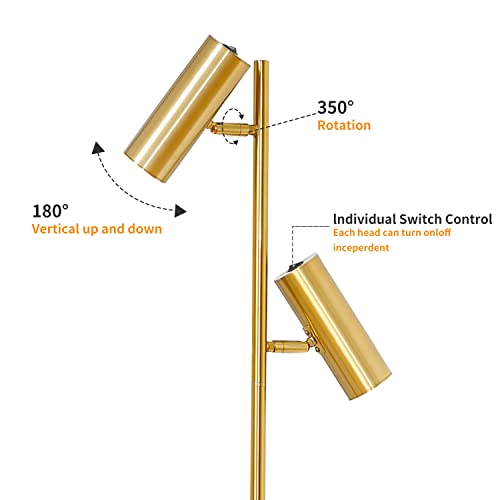 Hsyile Lighting KU300211 Cozy Elegant Modern Creative Bedroom & Living Room Floor Lamp,Tall Pole Uplight for Office - Brass Finish - Adjustable Tree Floor Lamp with 2 Lights