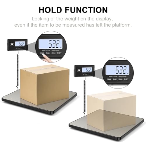 QP Shipping Scale, 440 lb/0.35 oz High Accuracy Digital Postal Scale, Postage Scale, Hold/Tare Function, Auto Off LCD Display, Lightweight Scale for Packages/Luggage/Pet, Battery & AC Adapter Included