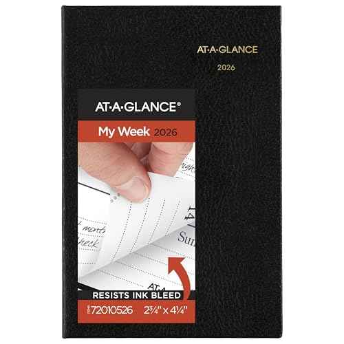 AT-A-GLANCE 2026 Diary, Fine Diary, Weekly & Monthly, 2.75" x 4.25", Pocket Size, Hardcover, Black (72010526)