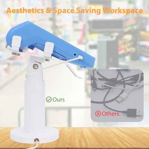 Universal Square POS Machine Terminal Stand, Adjustable Square Credit Card Reader POS Stand, 7" Tall Swivel and Tilt Terminal Holder with Complete Kit, Screw-in and Adhesive, White