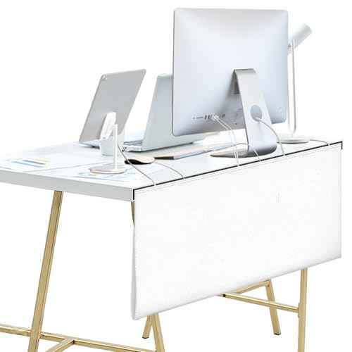 48" Under Desk Privacy Panel White Self-Adhesive Modesty Panel with Wire Pocket for Cable Management Organizer Heavy Duty Desk Skirt - Office Home or Standing Workstation Concealer Shield