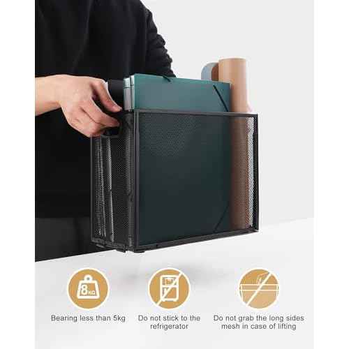 Oterri Hanging File Organizer - Portable Desktop Mesh Crate for Letter Size Folders, 2 Pack (Cool Black)