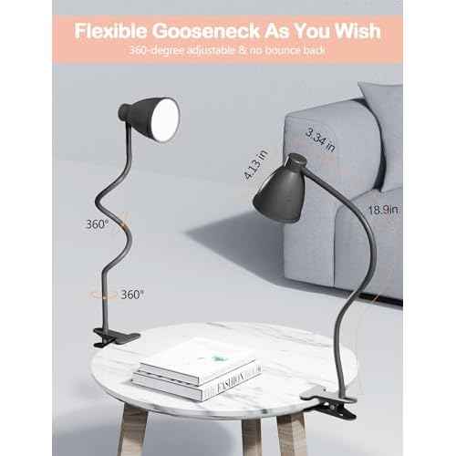 BOHON Desk Lamp 5 Color Modes 10 Brightness Dimmer Reading Light 10W 38 LED Clamp Lamp with Auto Off Timer 360¡Æ Flexible Gooseneck Clip on Light for Bed Bedside, AC Adapter Include