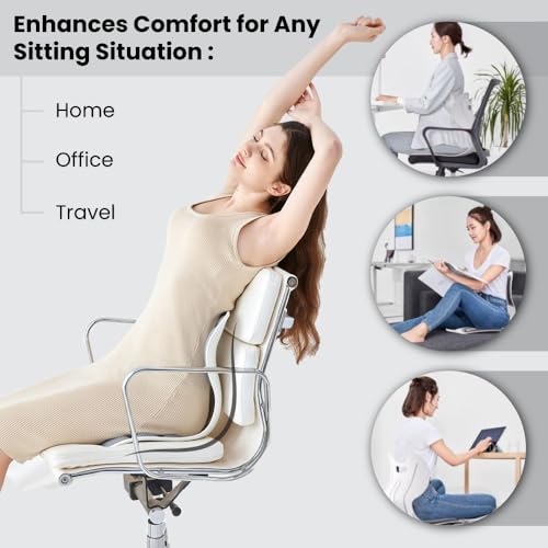 Ergonomic Lumbar Support Cushion, Silver,44.5mm x 410mm x 340mm, Standard Size, for Shoulder and Back Posture, 110-265 lbs Capacity