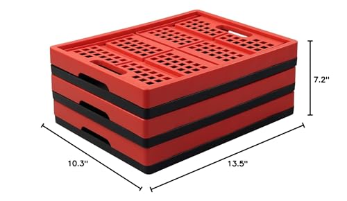 Yuright 3 Packs Small Folding Milk Crate, 16 Quart Collapsible Storage Crate, R