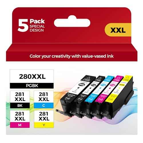 PGI-280XXL/CLI-281XXL Compatible Ink Cartridge Replacement for Canon Ink 280 and 281 Cartridge High Yield Use to PIXMA TR7520 TR8520 TR8500 TR8600 TR8620 TS6120 TS6220 TS9120 (5 Value Pack)