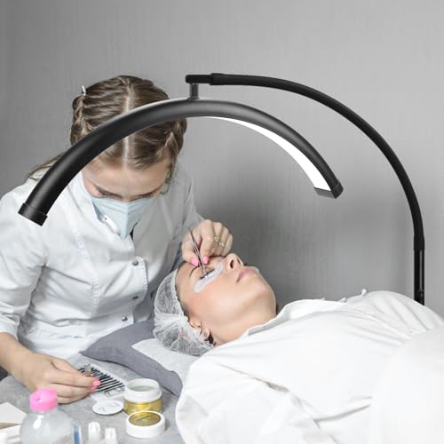 Half Moon Lash Lamp for Eyelash Extensions & Estheticians, 19'' Dimmable LED Lash Light with Flexible Gooseneck, Shadow-Free Moon Light for Lash Tech, Tattoo, SPA, Eyelash Lamp(Glossy Black)