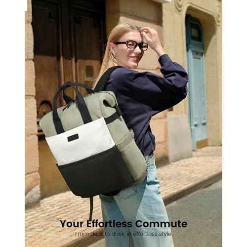 LOVEVOOK Laptop Backpack for Women, 17.3 Inch Work Travel Backpack Purse for School College Bookbag for Teen Girls Cute Computer Bag for Teacher Nurse Business, Green-Beige