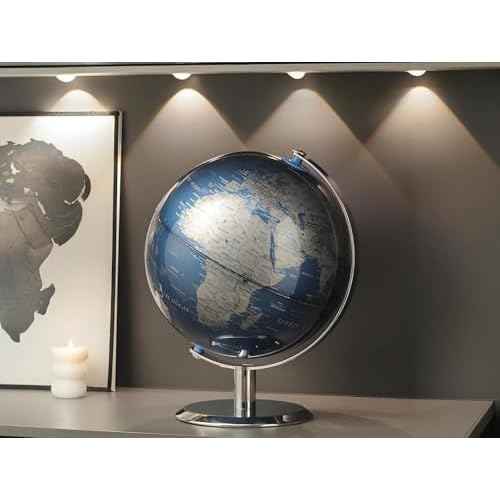 World Globe with Stainless steel Stand, 8inch Earth Modern Desktop Globe For Educational Home Office Desk Bookshelf Decor, Cool Tech Gift for Business Men Father Boys Adults & Kids