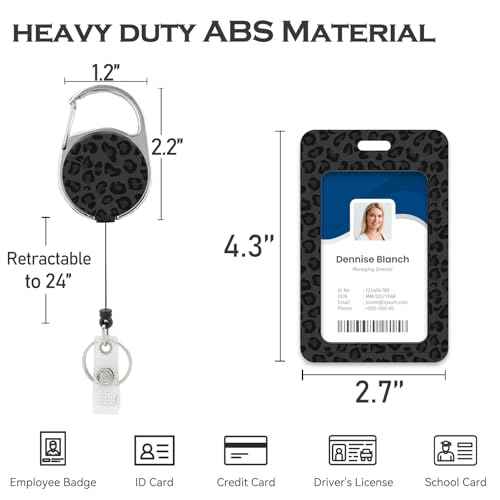 Heavy Duty ID Badge Holder with Lanyard, Retractable Badge Reel Clip, Lanyards for Hard Vertical ID Card Holders for Office, School, Teachers, Women, Men - Black Leopard Cheetah