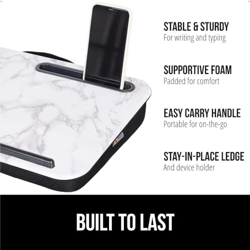 Gorilla Grip Marble Laptop Lap Desk 16.5 x 11.8 inches with Phone Holder, Portable Workstation for Up to 15.6-inch Laptops