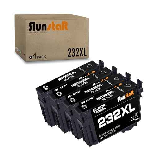 Run Star 4 Packs 232XL T232XL Black Remanufactured Ink Cartridge Replacement for Epson 232XL T232XL use for Expression Home XP-4200 XP-4205 XP4205 Workforce WF-2950 WF-2930 Printer (4 Black)