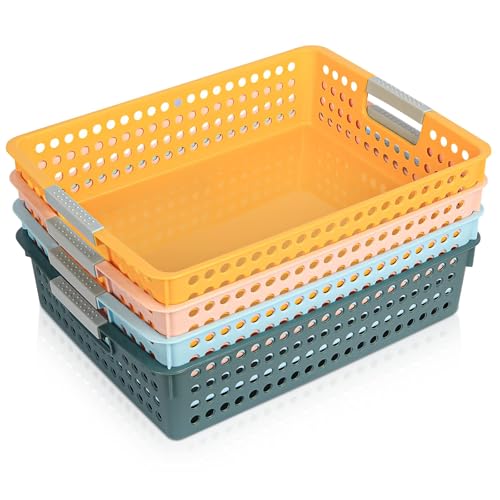 DLUCKY 4-Pack Classroom Paper Storage Trays with 4 Colors, Holds A4 Paper & Documents