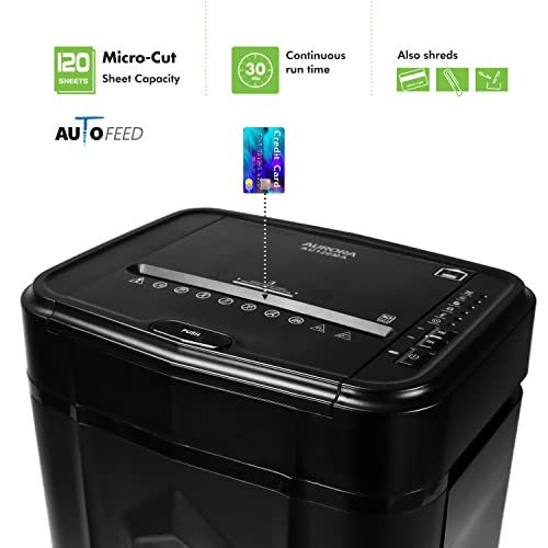 Aurora AU120MA 120-Sheet Auto Feed Micro-Cut Paper Shredder, Security Level P-4, 30-Minute Continuous Runtime