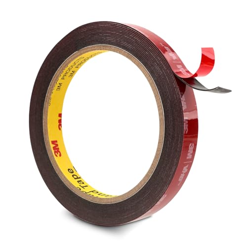 3M 5925 Heavy Duty Double Sided Tape 0.5" x 15.4 ft - Black Mounting Tape (Bulina 1 pack, 0.5"x15.4ft)