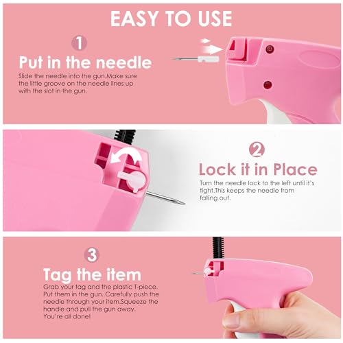 Pink-White Handheld Stitch Gun for Clothes Repair with 6 Needles & 2000 Fasteners