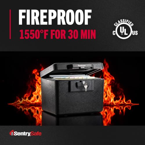 SentrySafe Black Fireproof Document Box with Key Lock, 0.61 Cu Ft